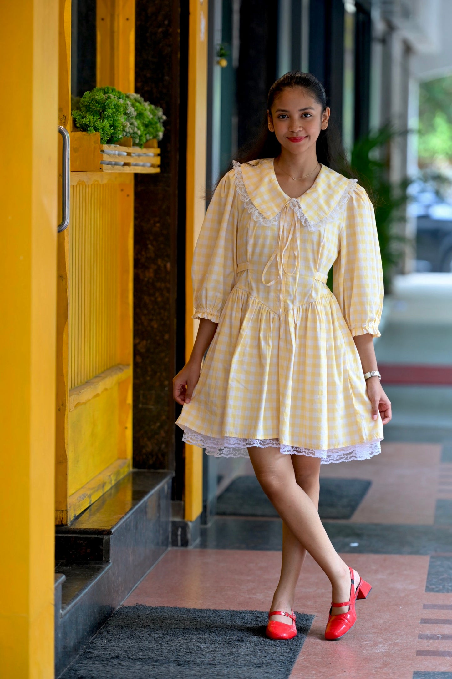ALICE Dress in Butter yellow gingham