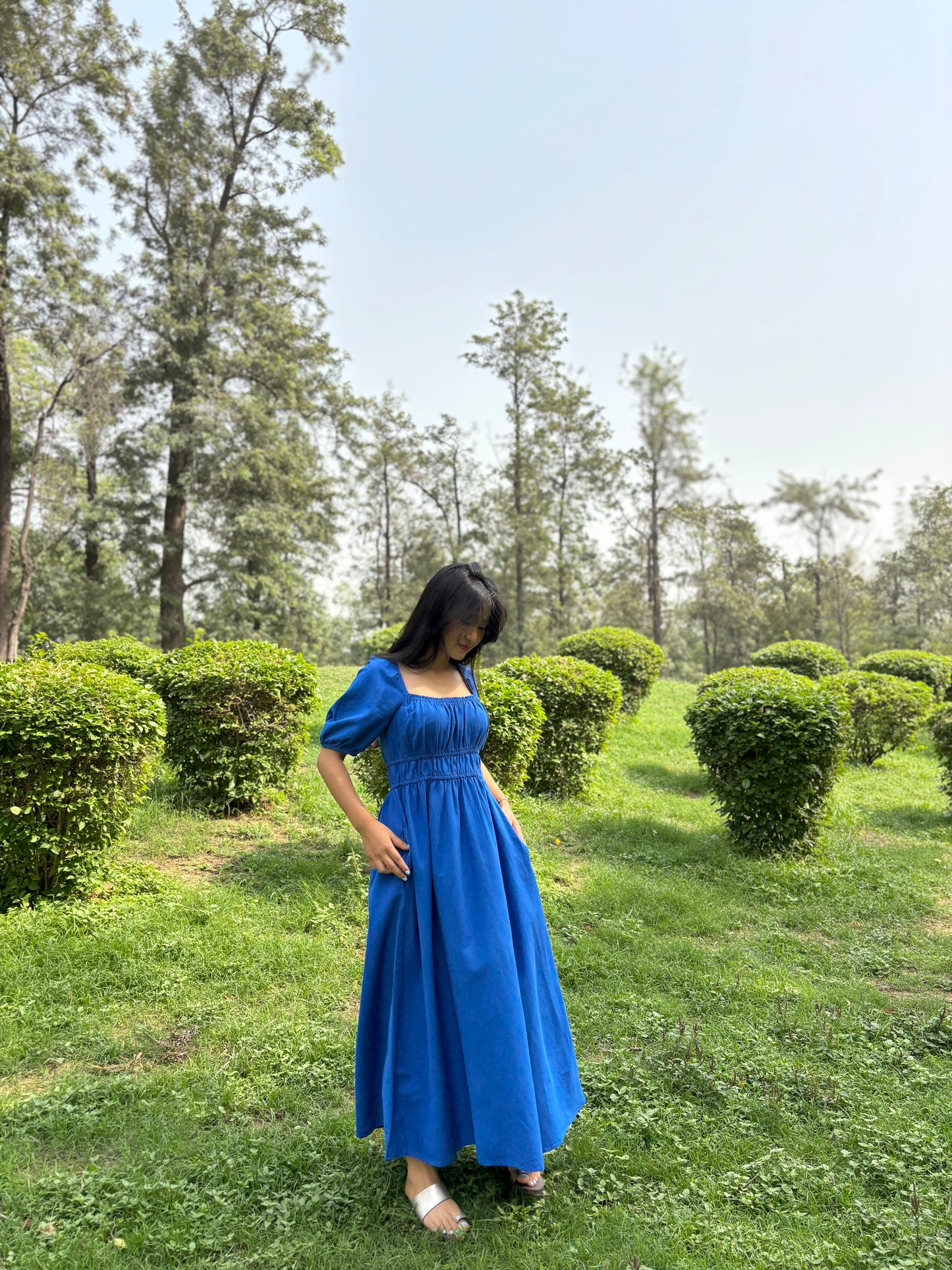 Blue linen dress