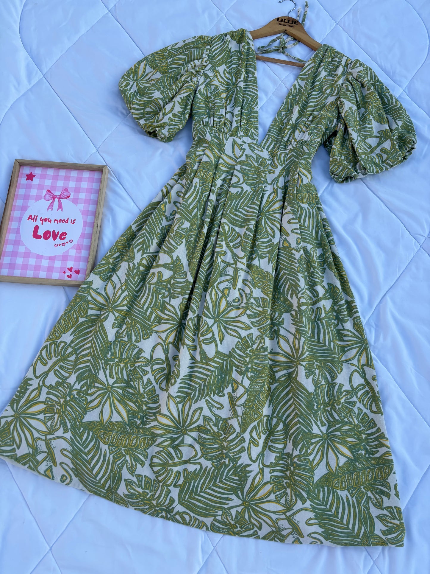Green floral midi dress