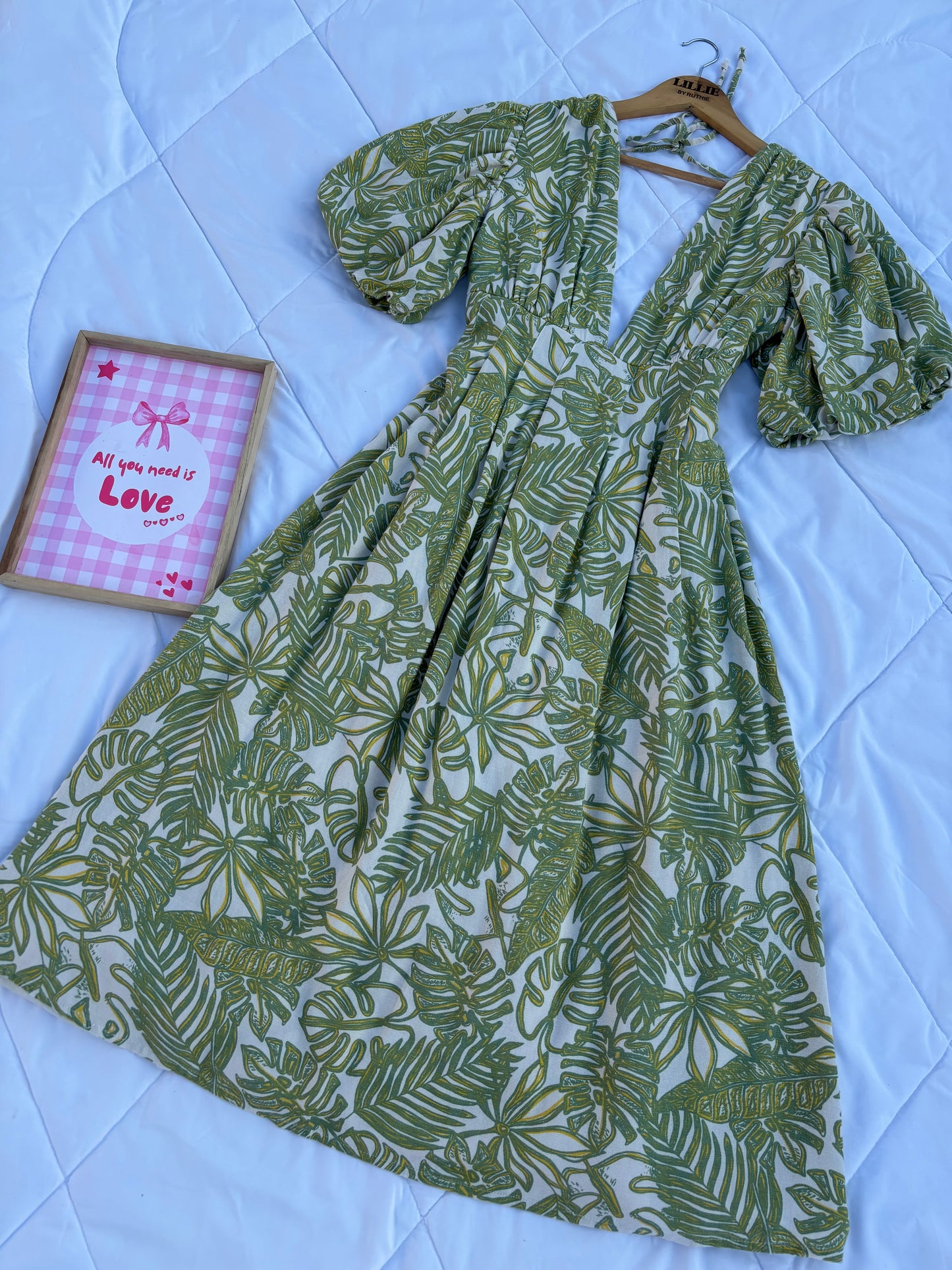 Green floral midi dress
