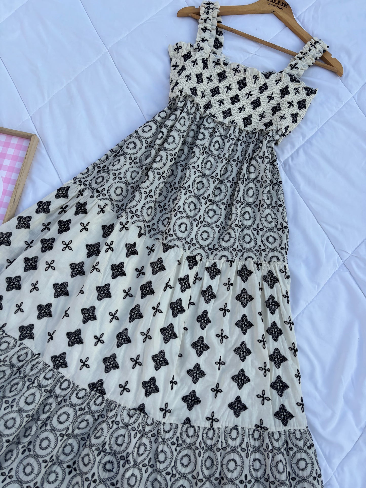 Embroidered smock dress