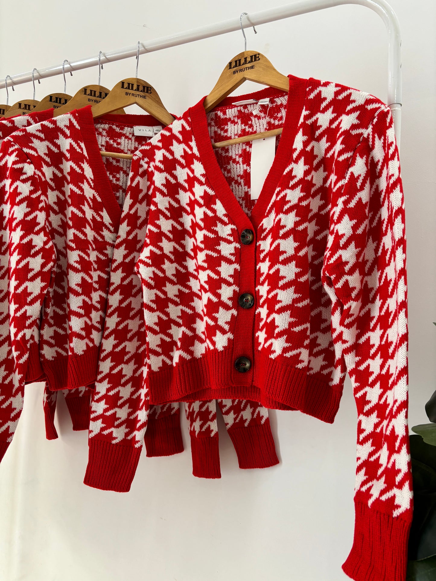 Red Houndstooth Cardigan
