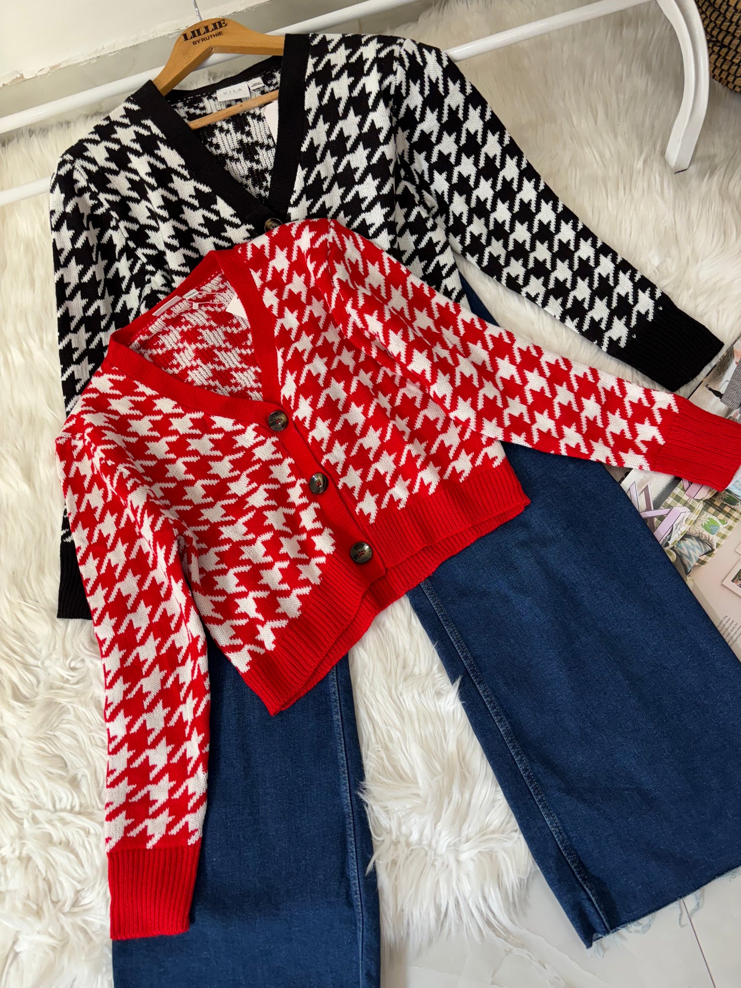 Red Houndstooth Cardigan