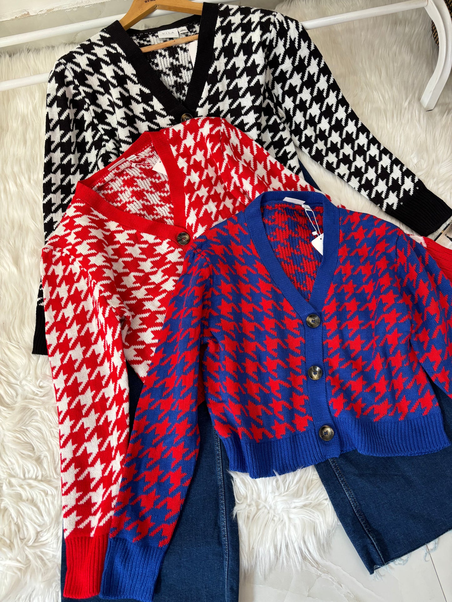 Blue Houndstooth Cardigan