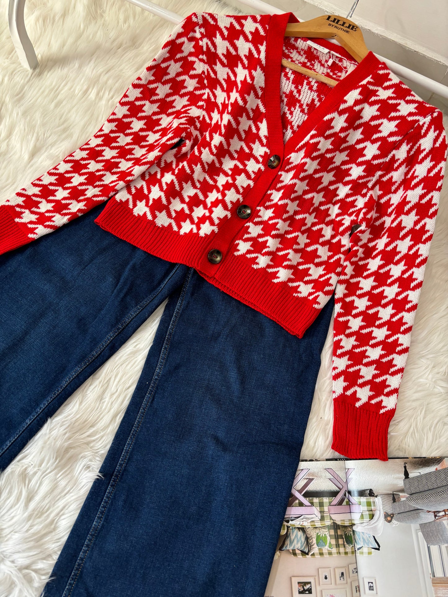 Red Houndstooth Cardigan