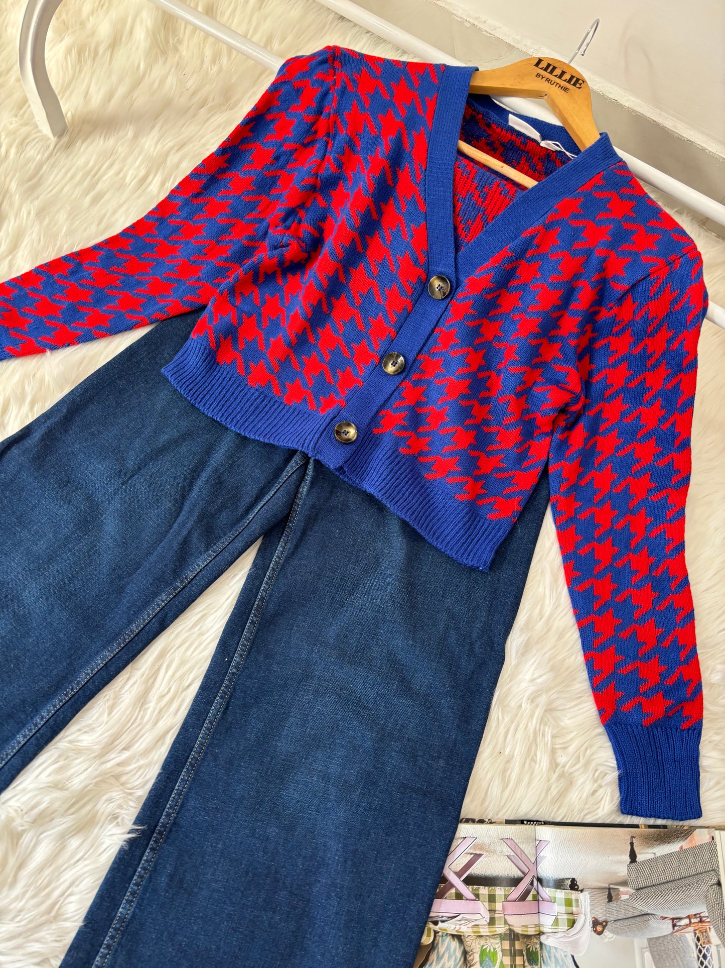 Blue Houndstooth Cardigan