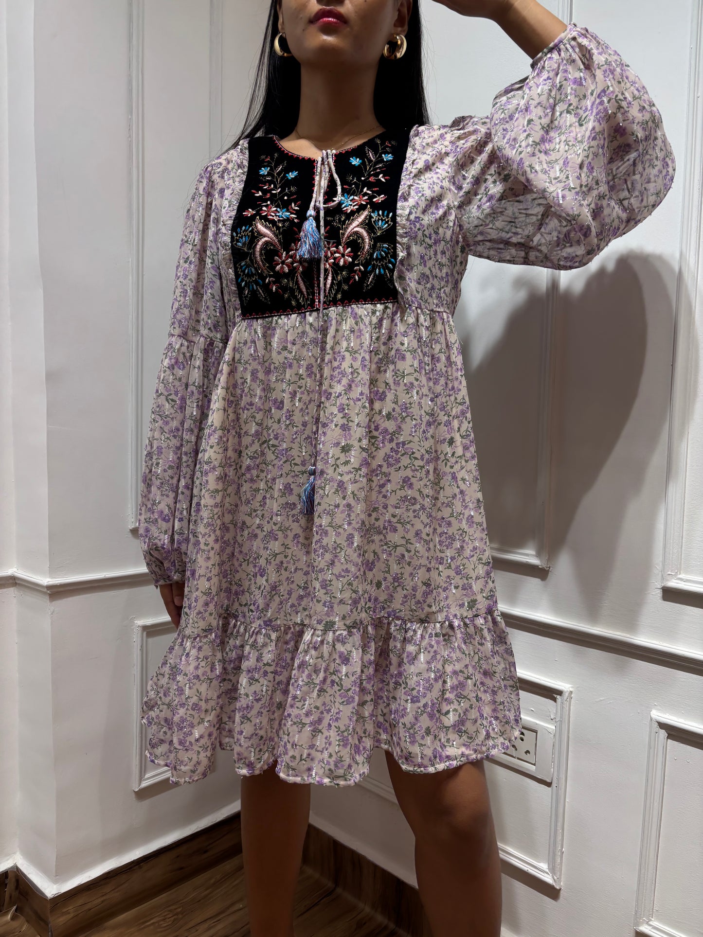 Lavender yoke embroidered dress