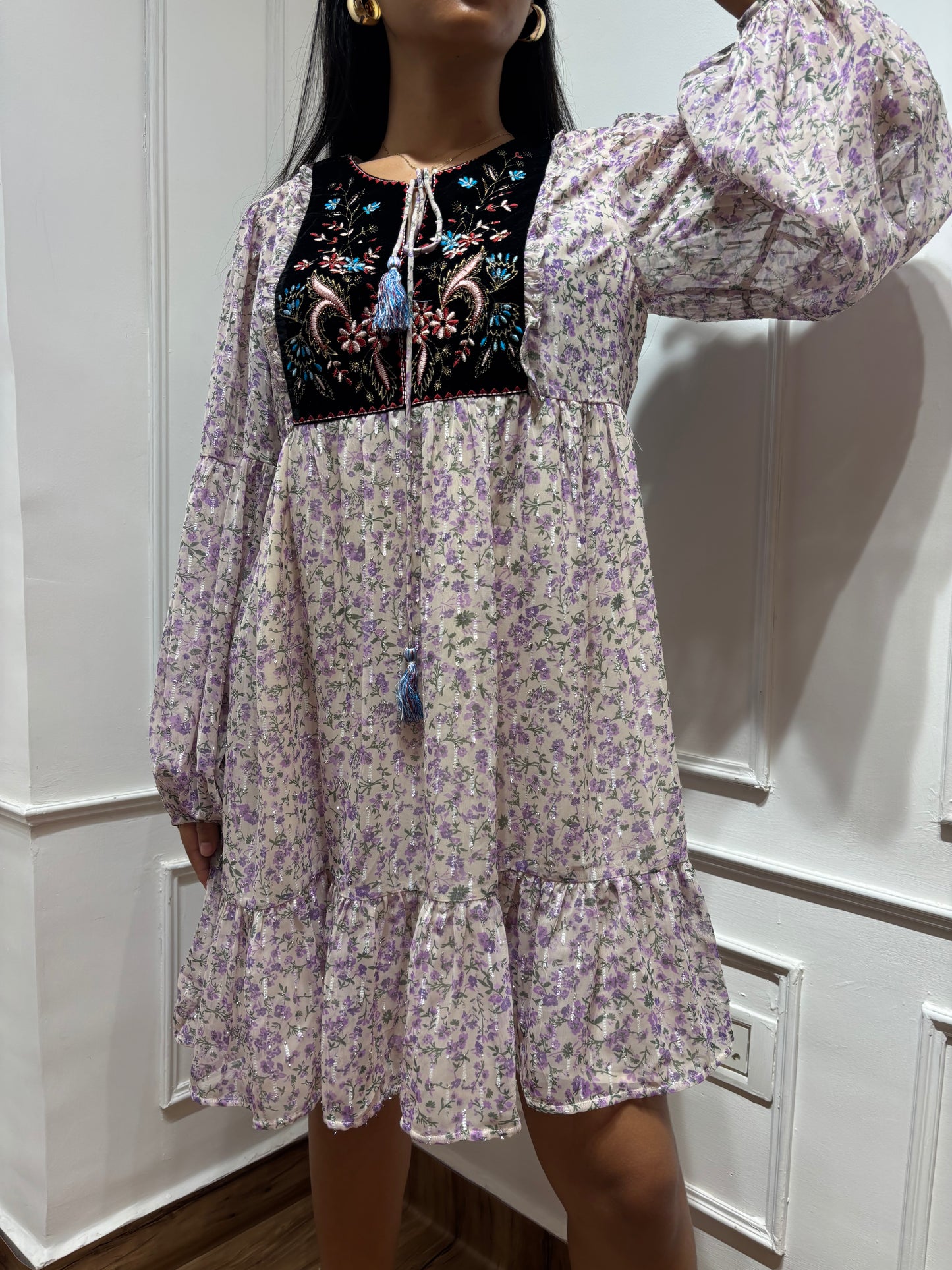 Lavender yoke embroidered dress