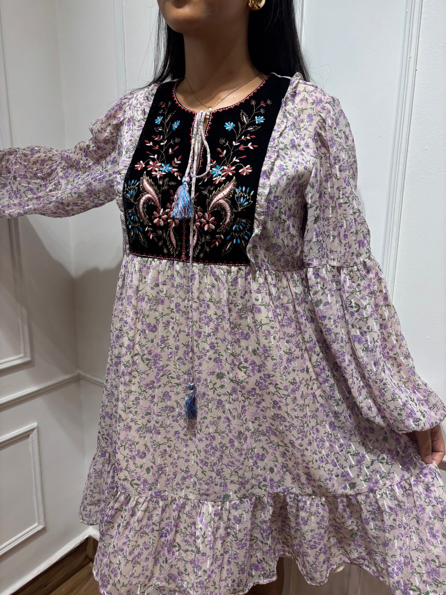 Lavender yoke embroidered dress