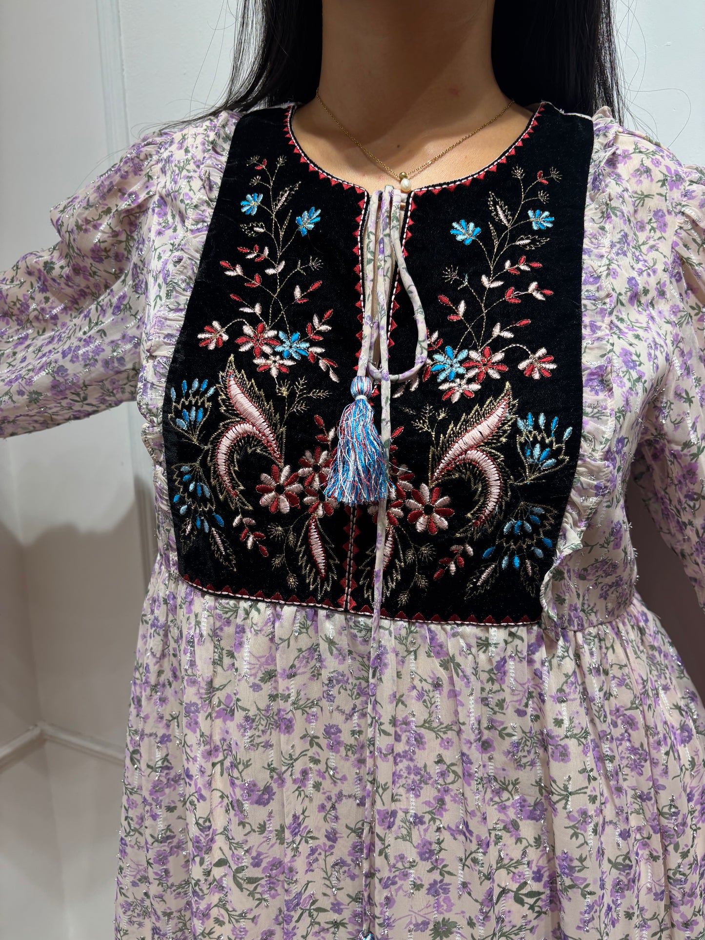 Lavender yoke embroidered dress