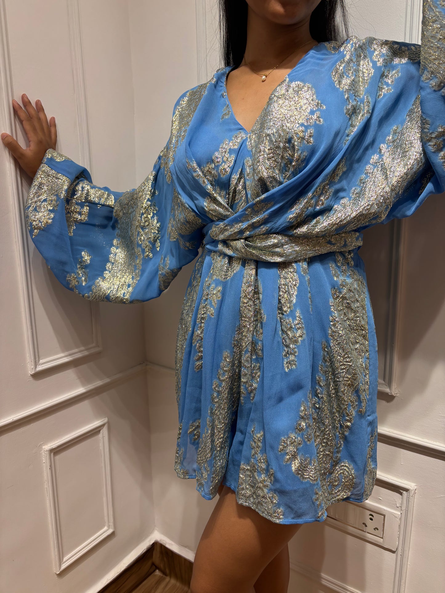Blue brocade Romper