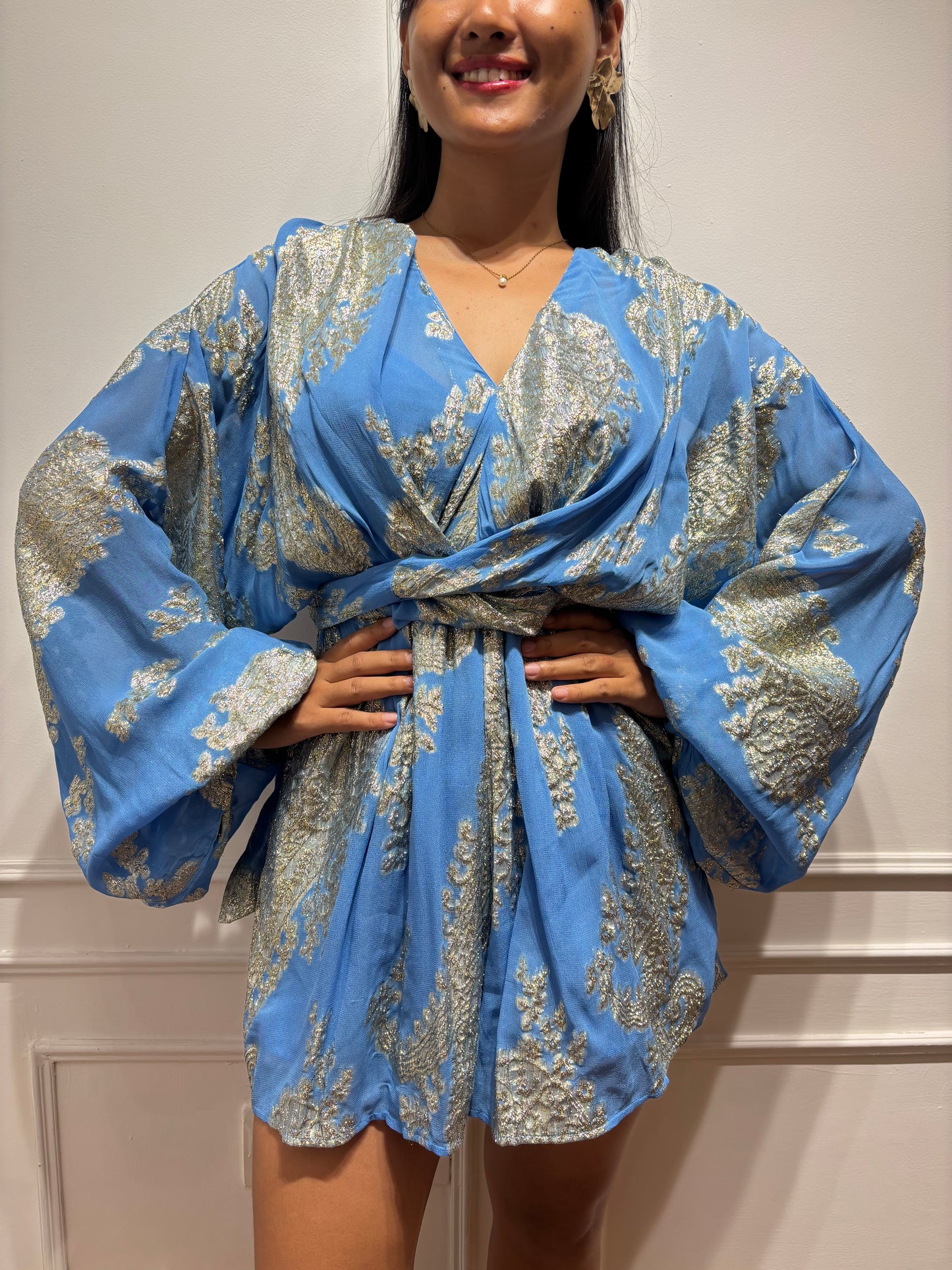 Blue brocade Romper