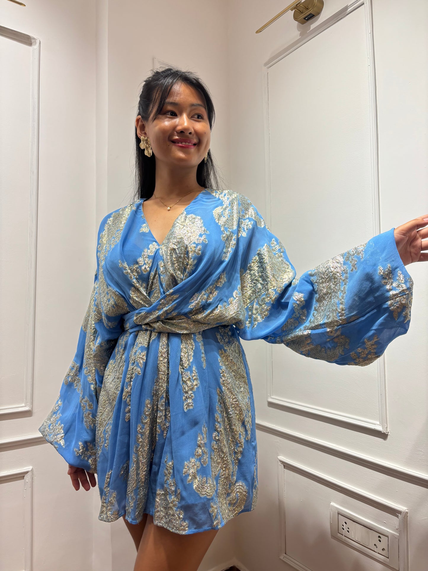 Blue brocade Romper