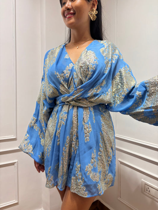 Blue brocade Romper