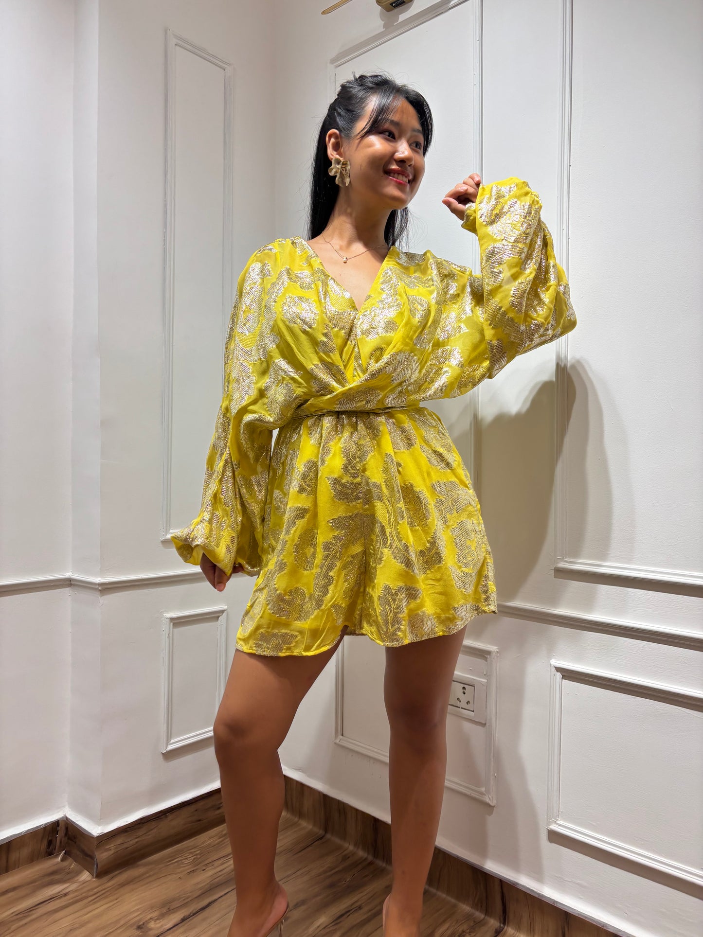 Yellow Brocade Romper