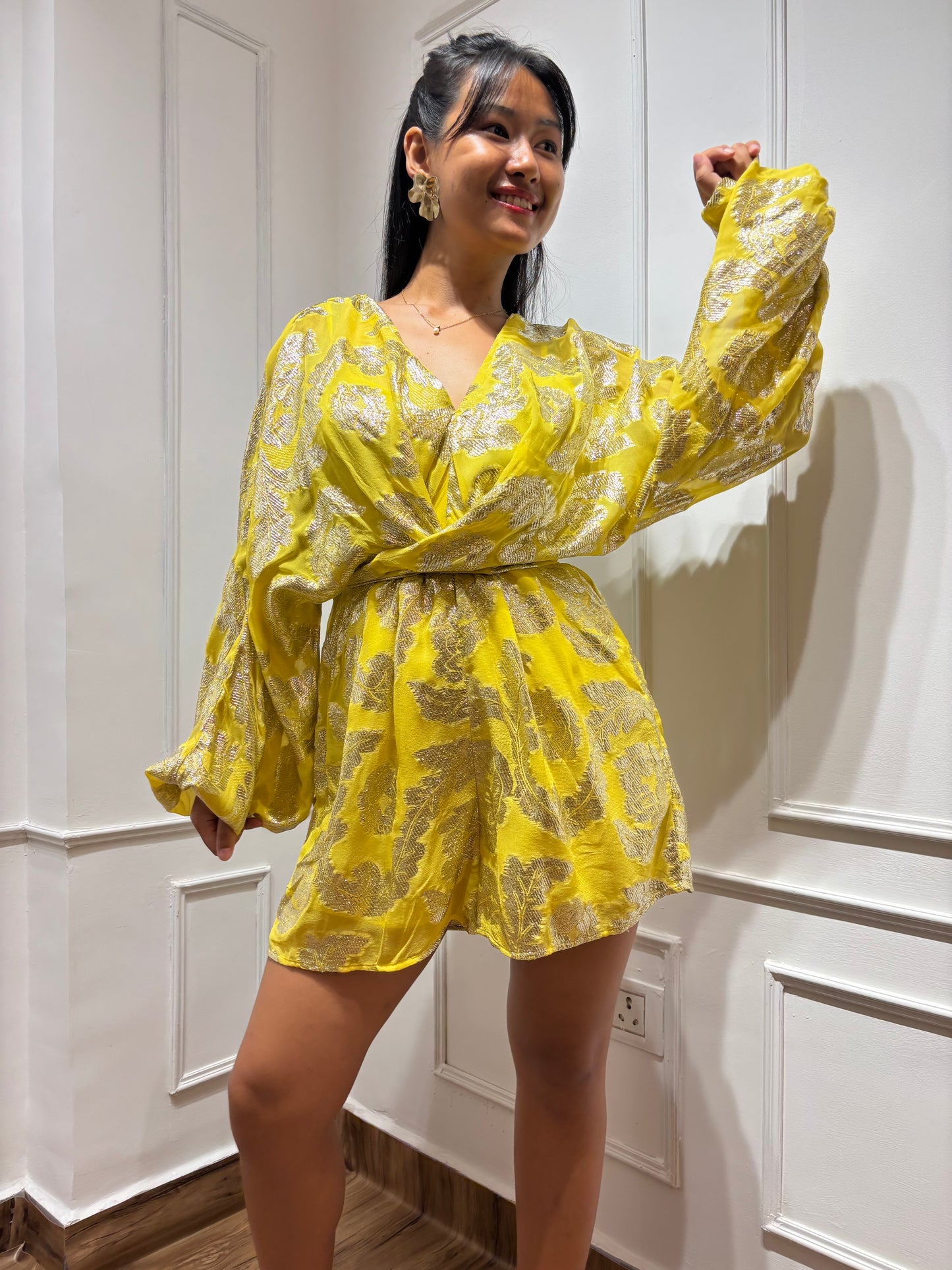 Yellow Brocade Romper