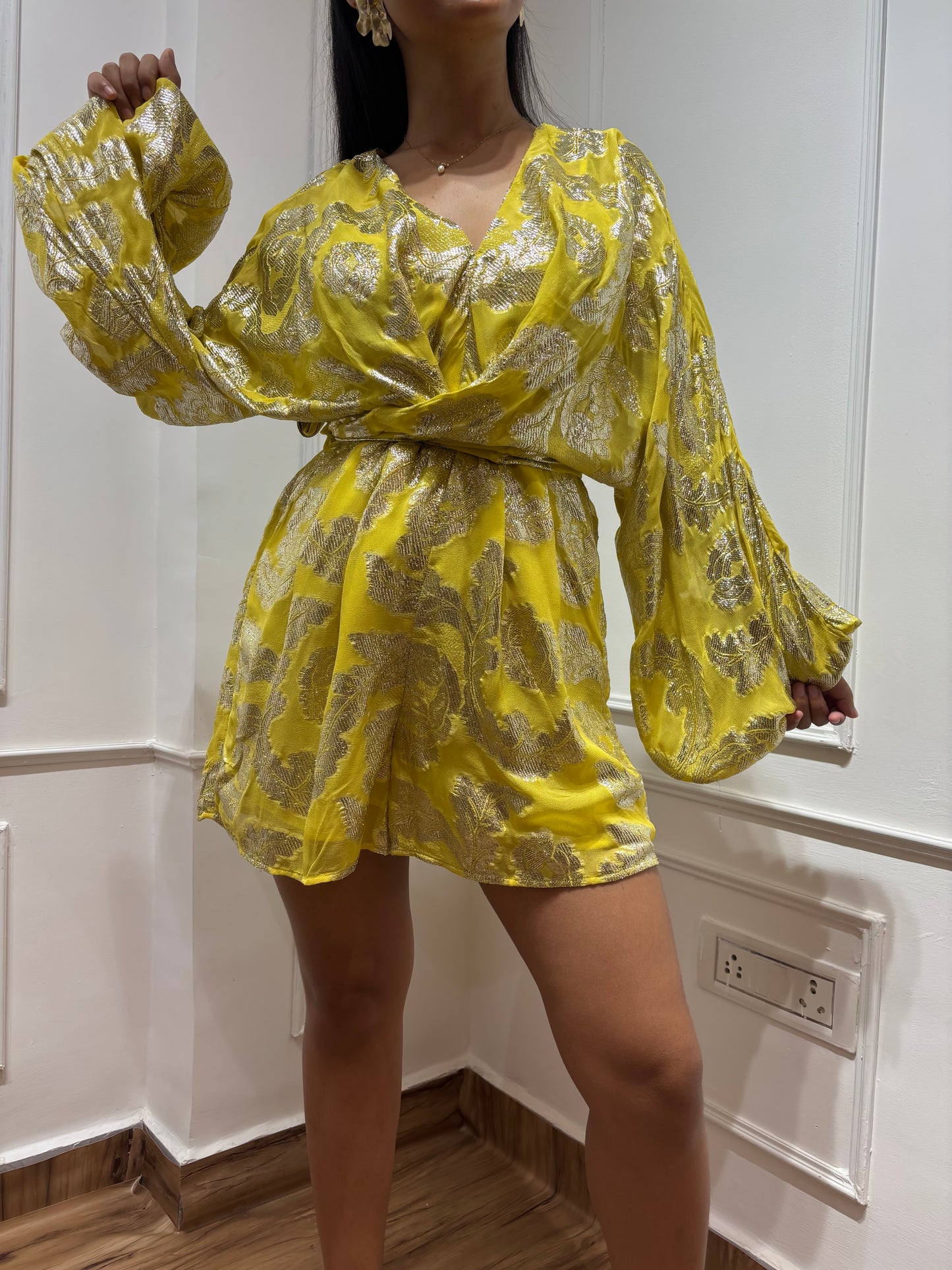 Yellow Brocade Romper