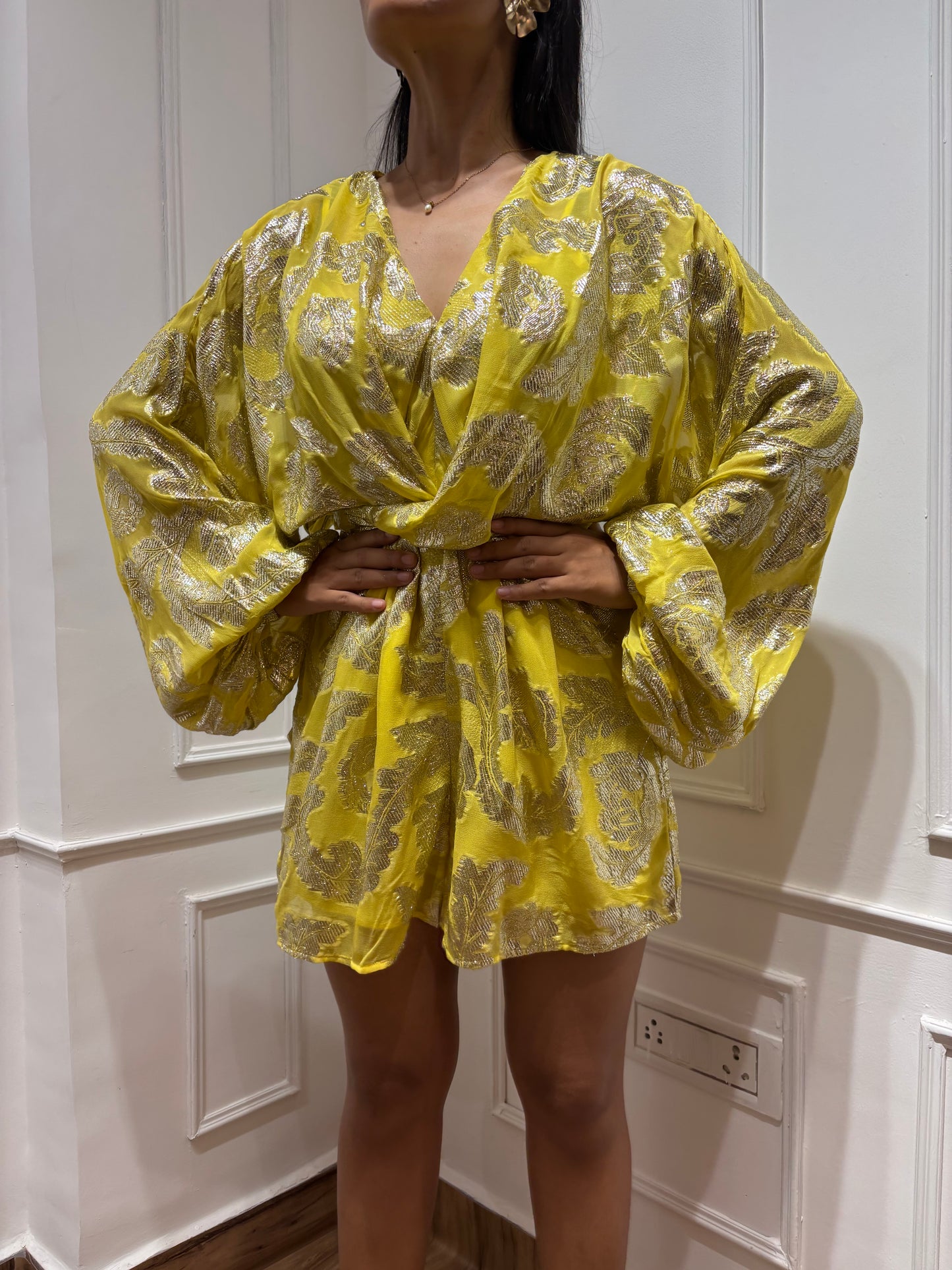 Yellow Brocade Romper