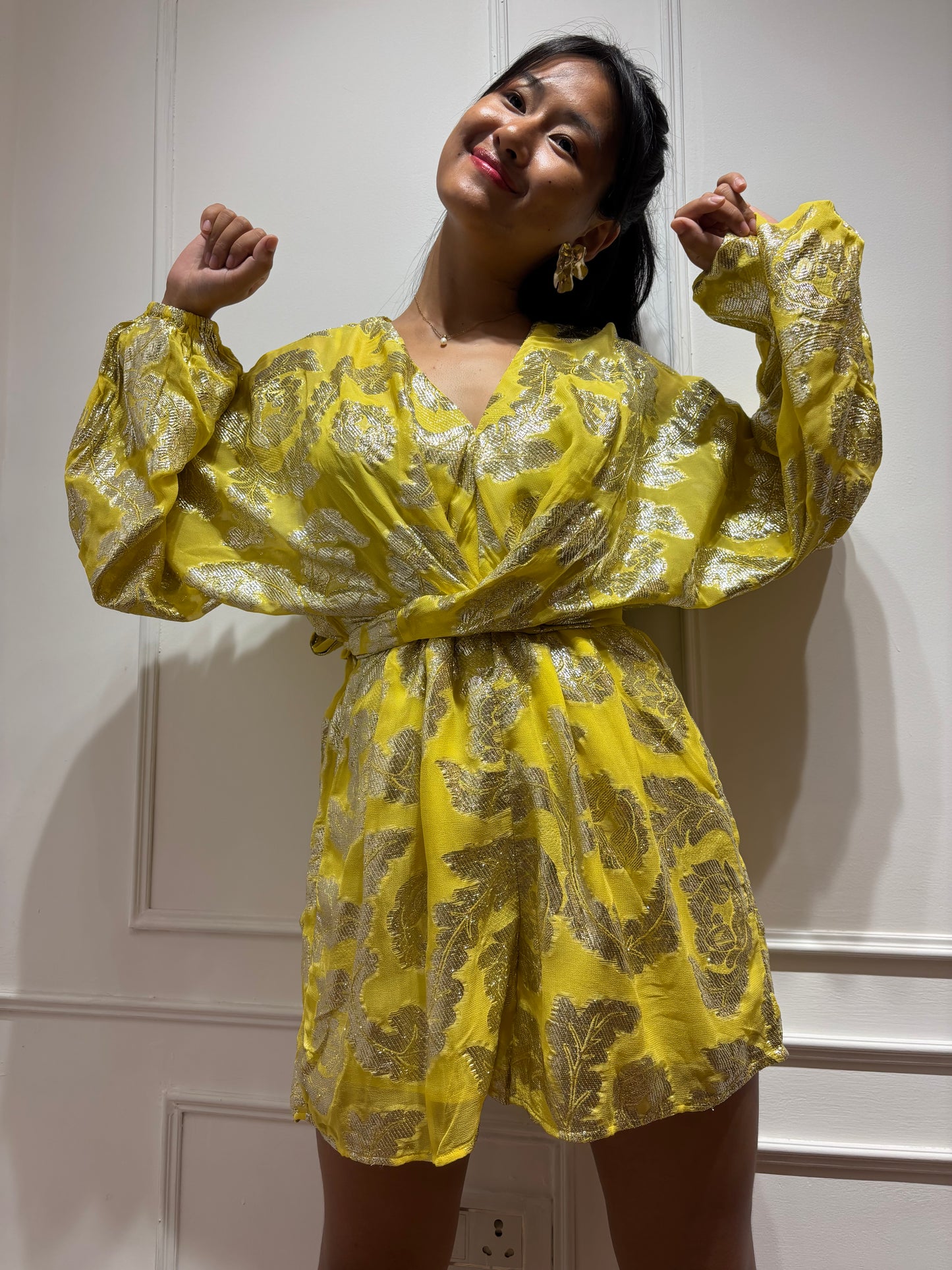 Yellow Brocade Romper