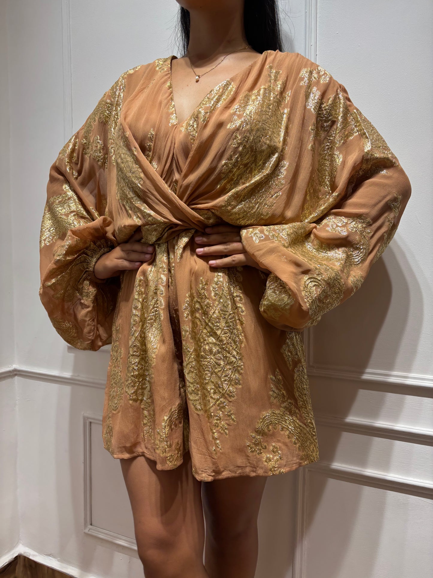 Brown Brocade Romper