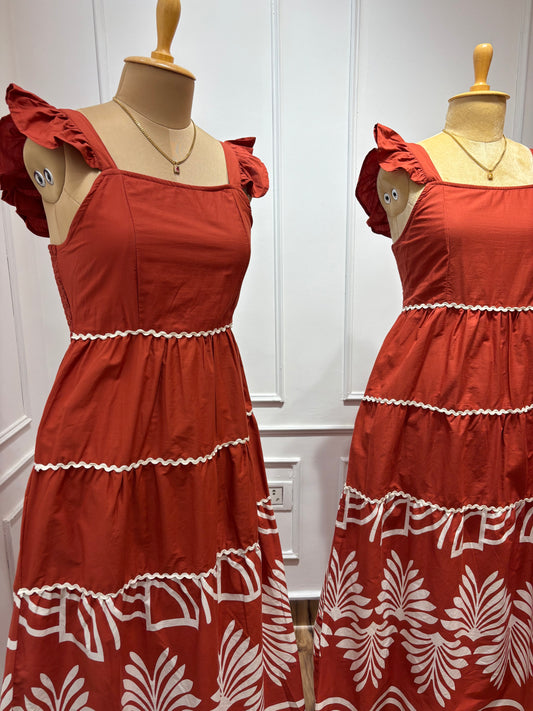 Copper Brown Border Printed Dress (L-XL)