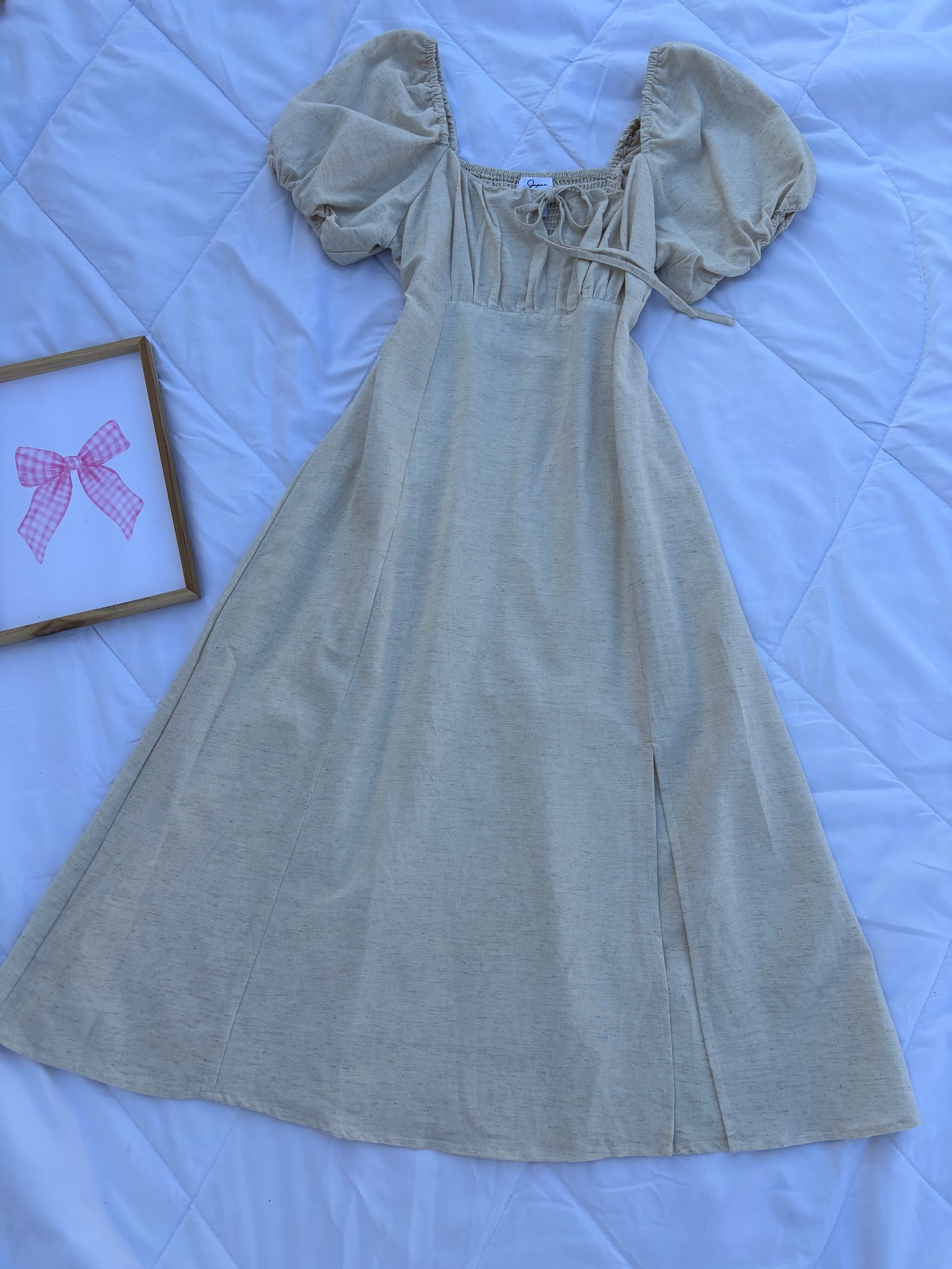 Beige Linen Bustier Dress