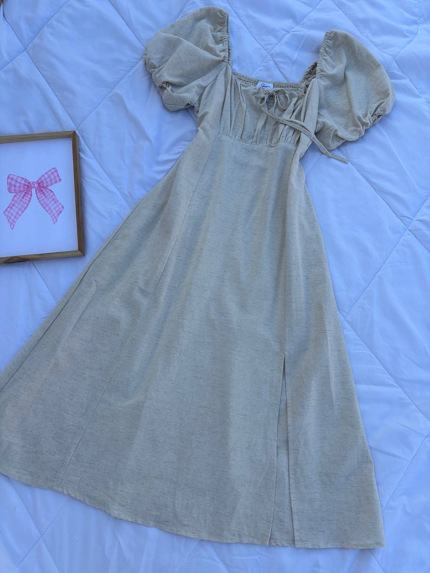 Beige Linen Bustier Dress