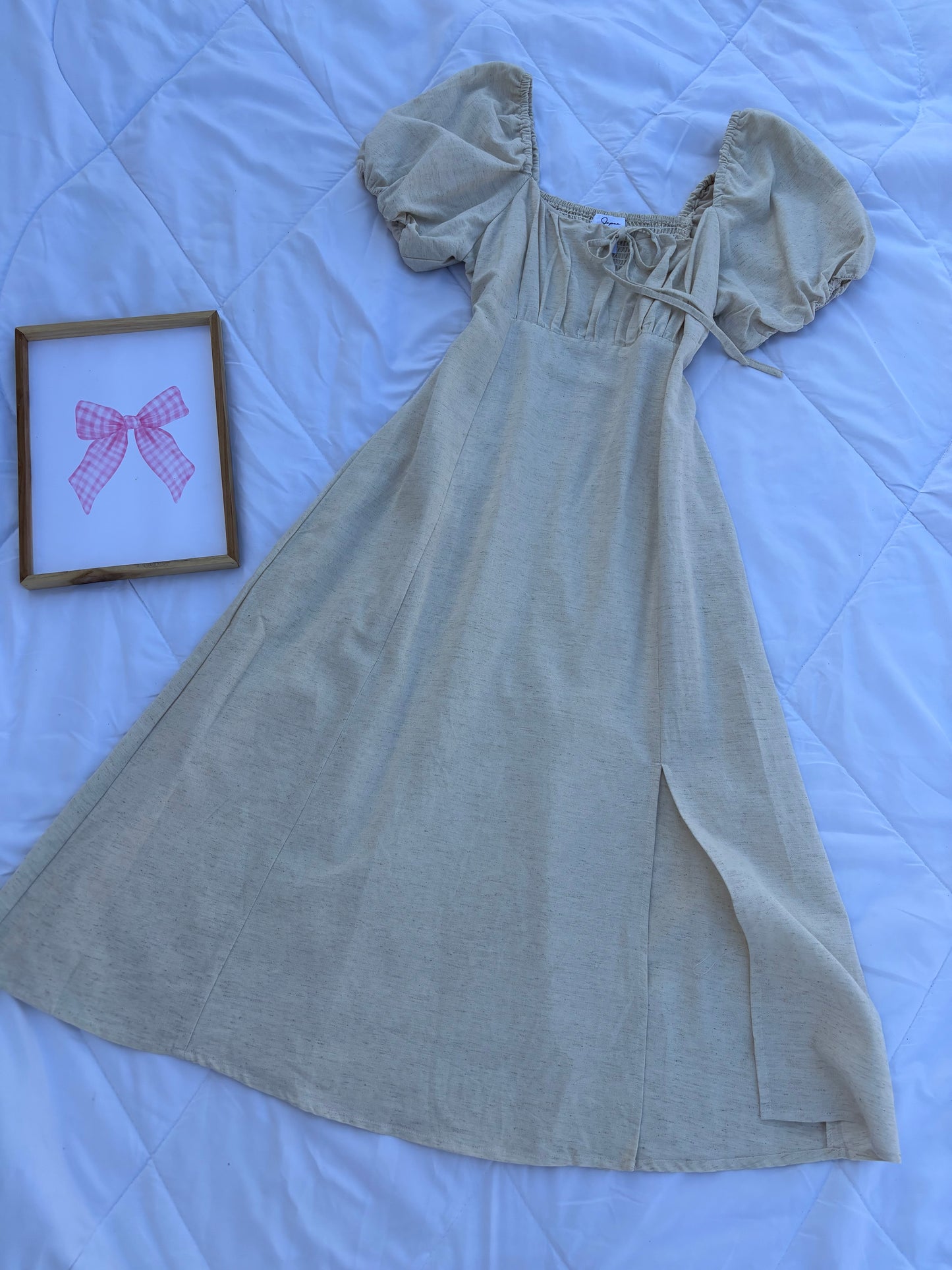 Beige Linen Bustier Dress