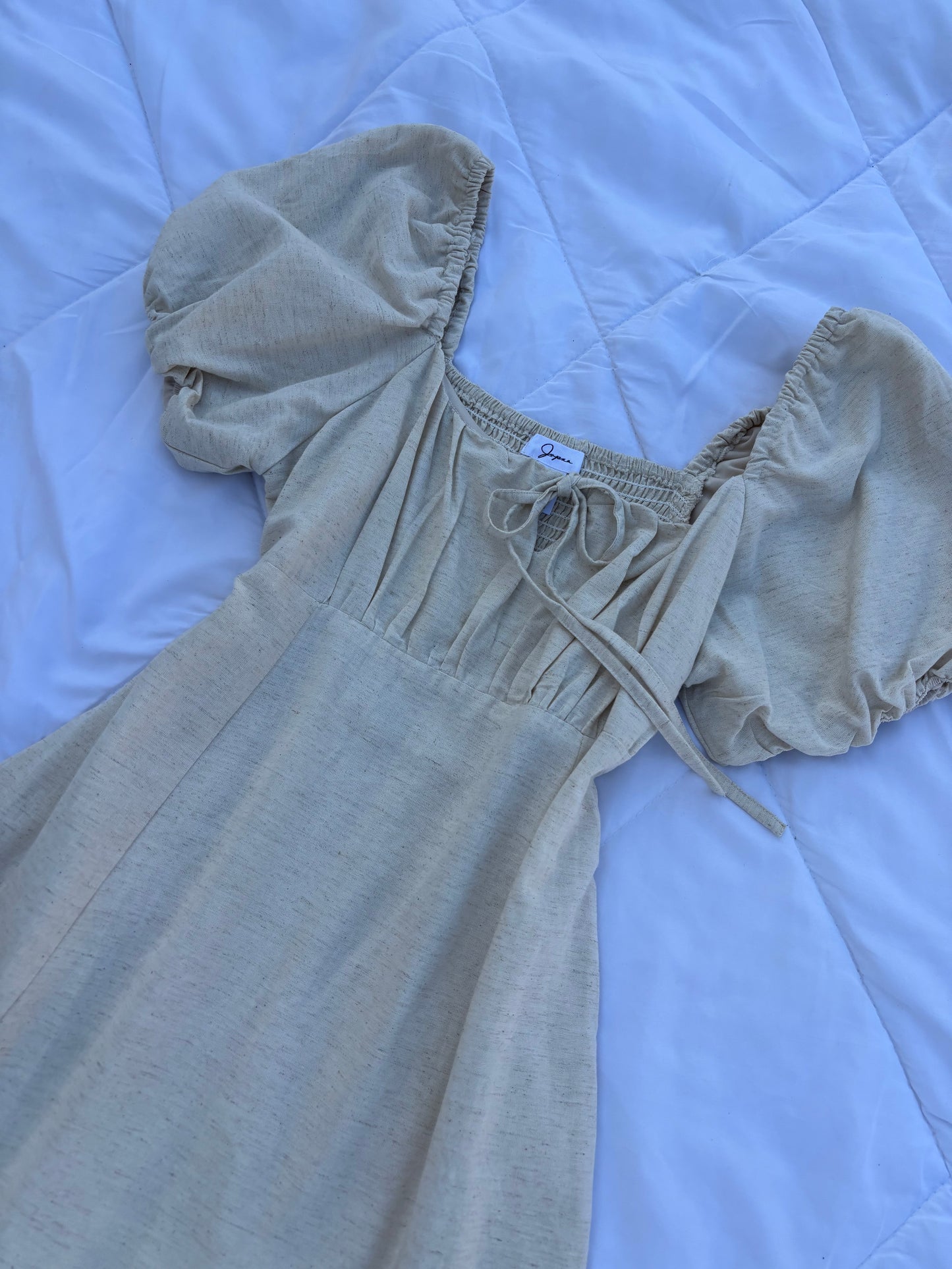 Beige Linen Bustier Dress