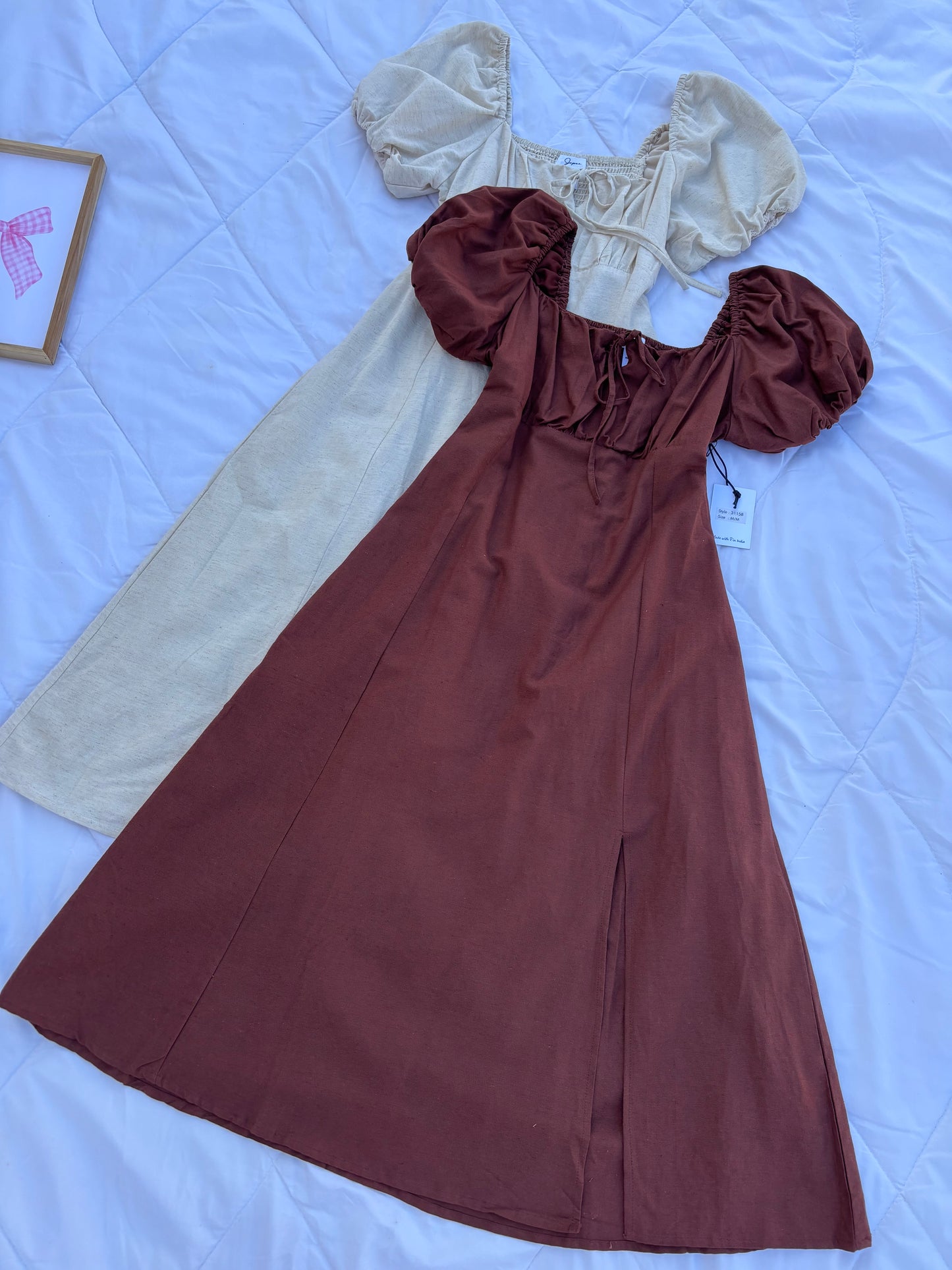 Brown Linen Bustier Dress
