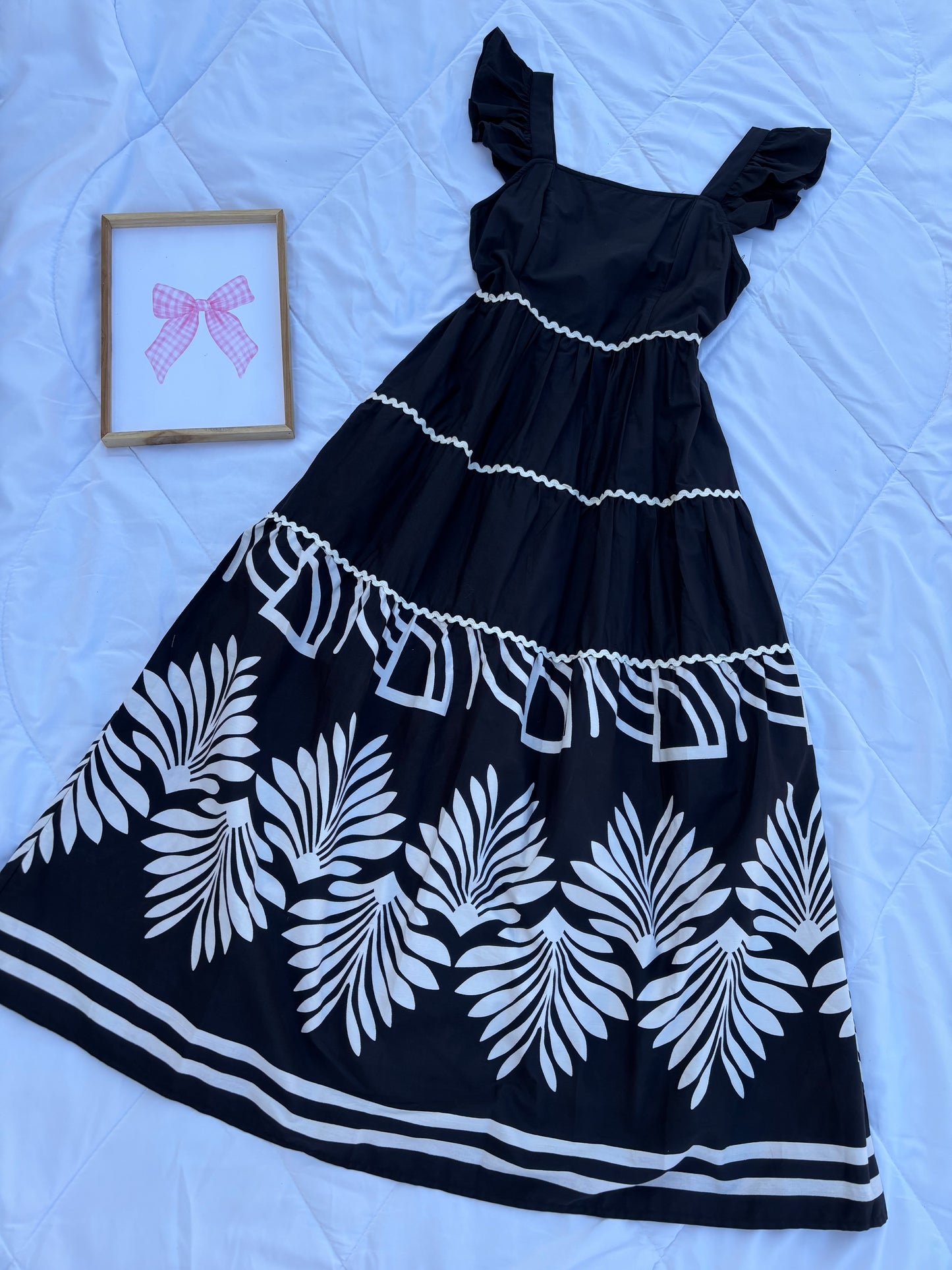 Black Border Printed Maxi Dress