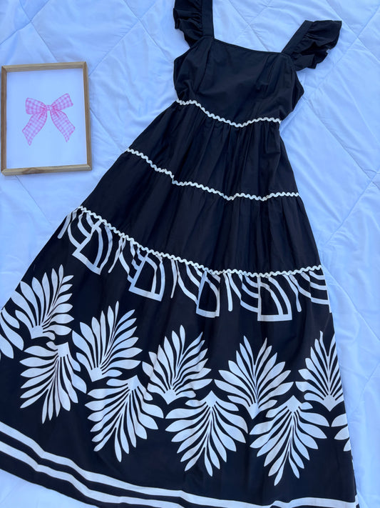 Black Border Printed Maxi Dress