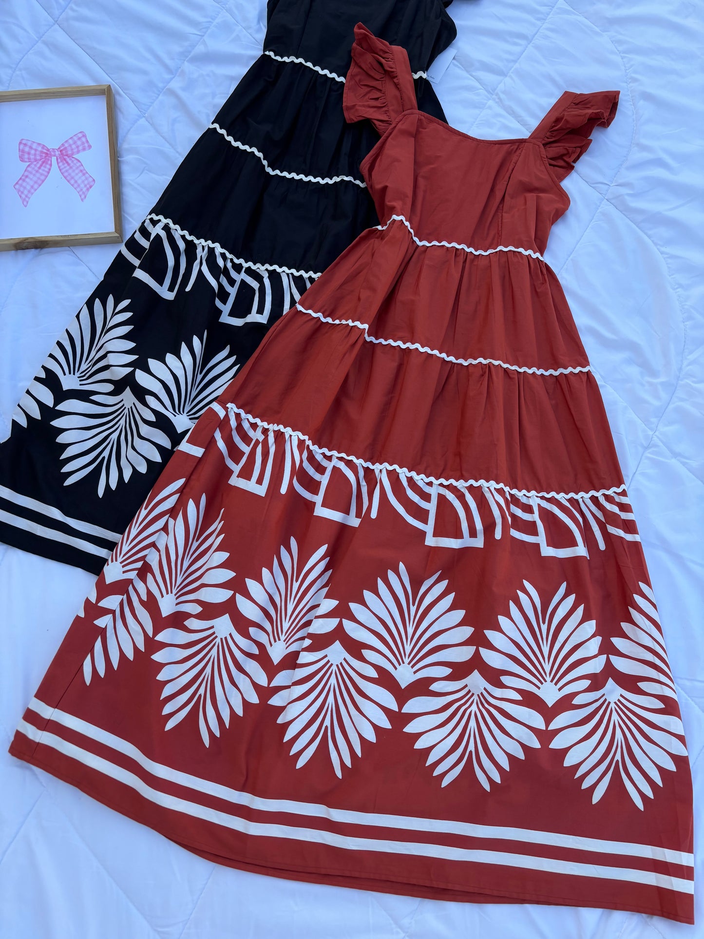 Copper Brown Border Printed Maxi Dress