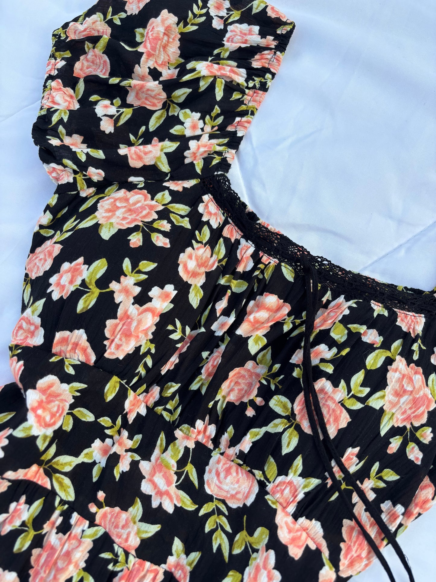 Black floral padded maxi dress