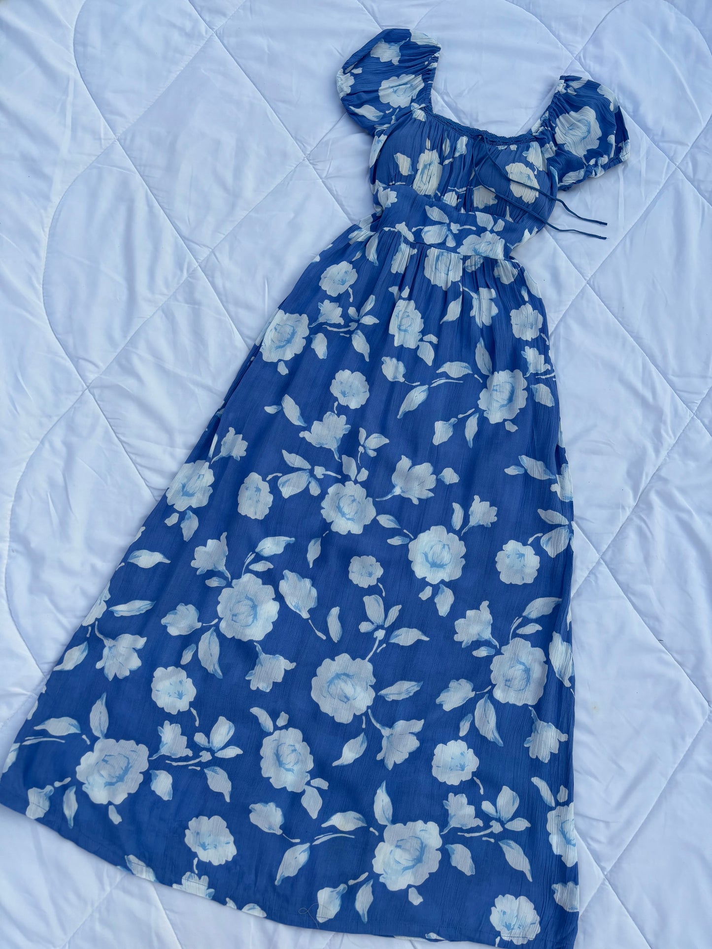 Blue floral padded maxi dress