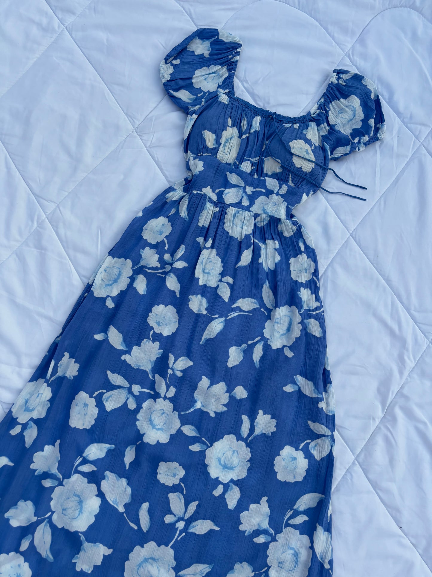Blue floral padded maxi dress