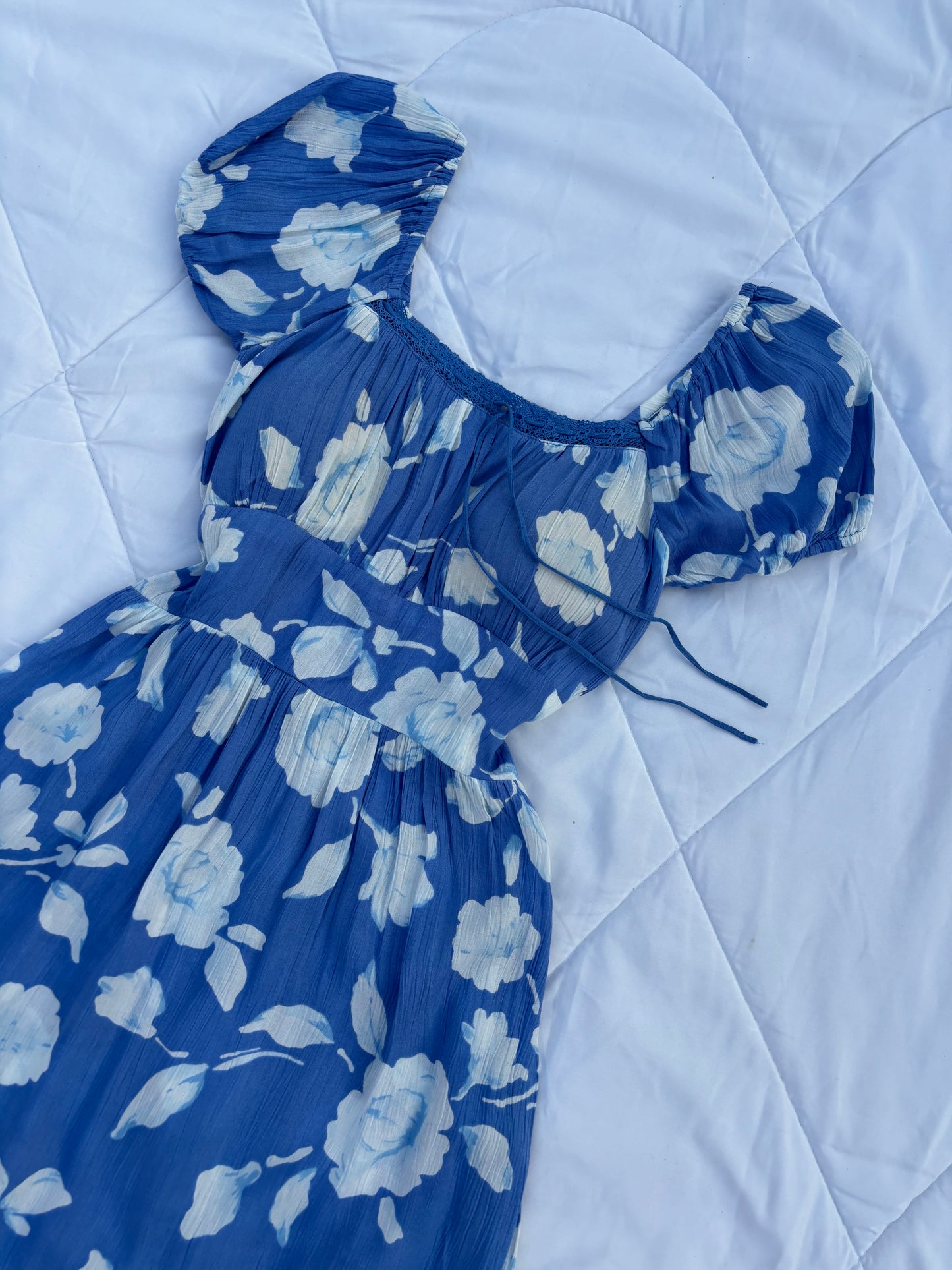 Blue floral padded maxi dress