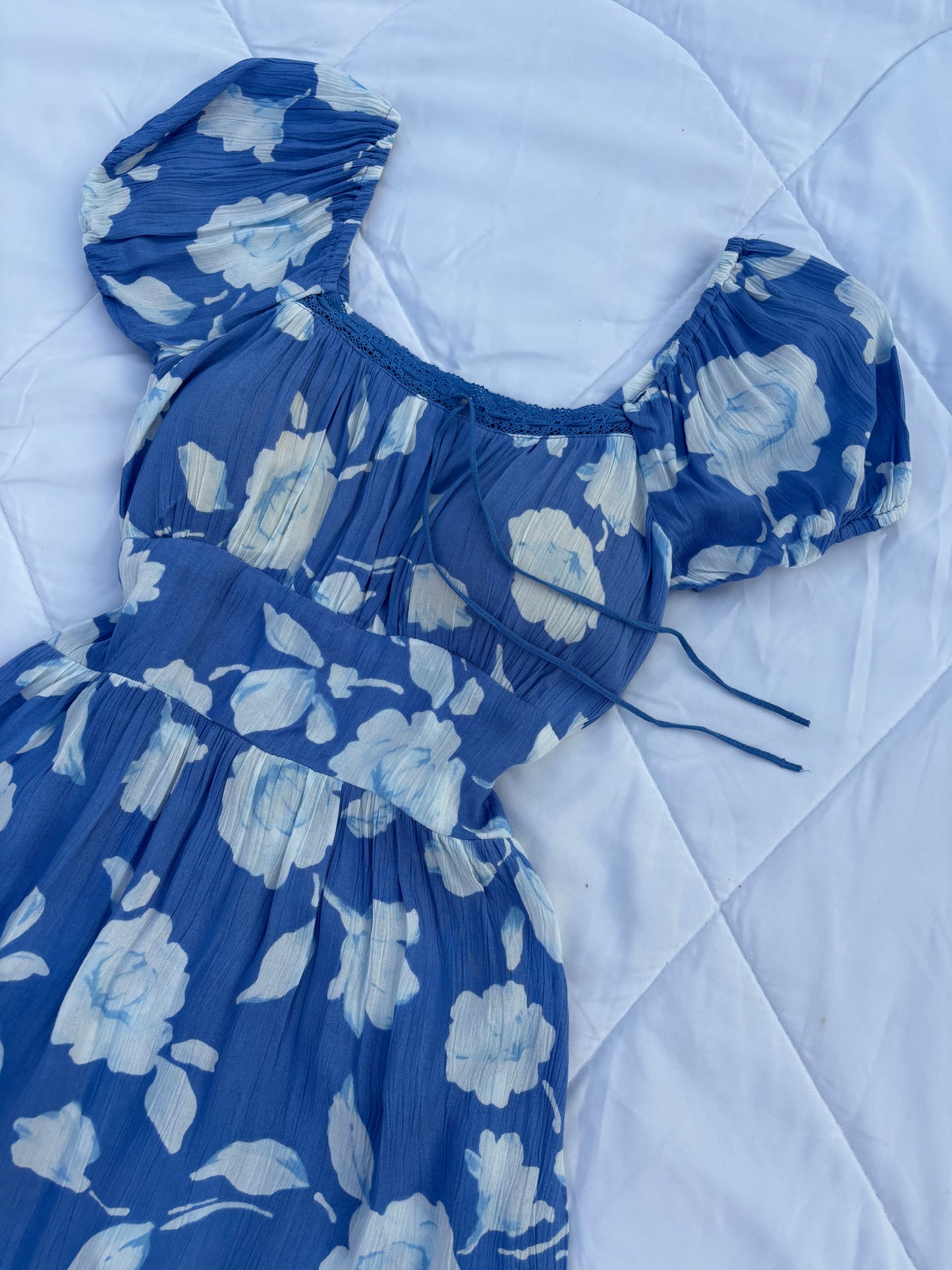 Blue floral padded maxi dress