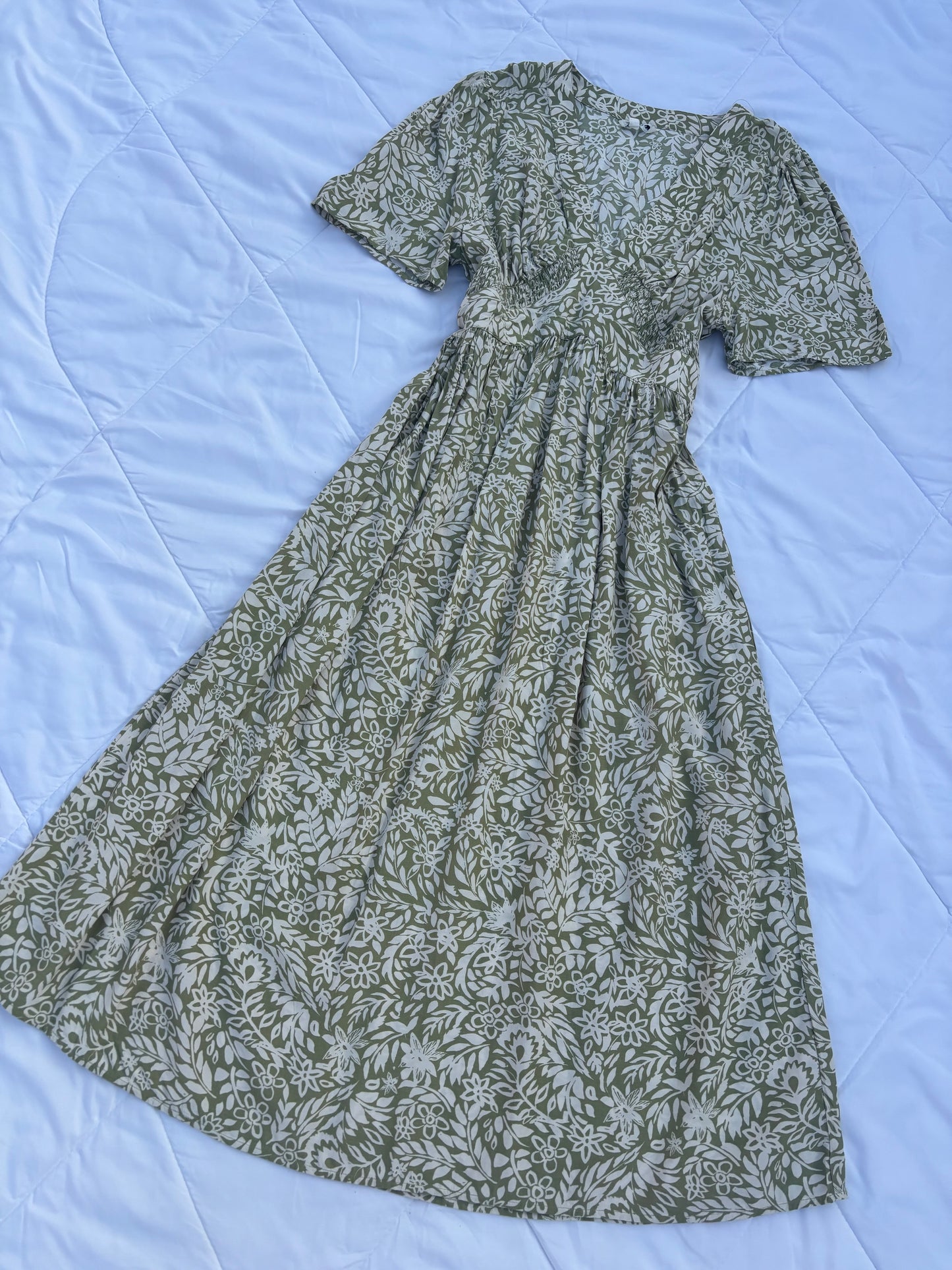 Olive green V neck dress