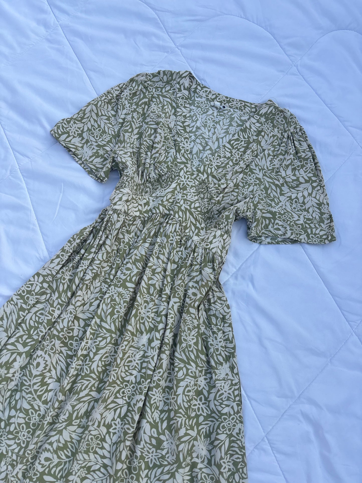 Olive green V neck dress