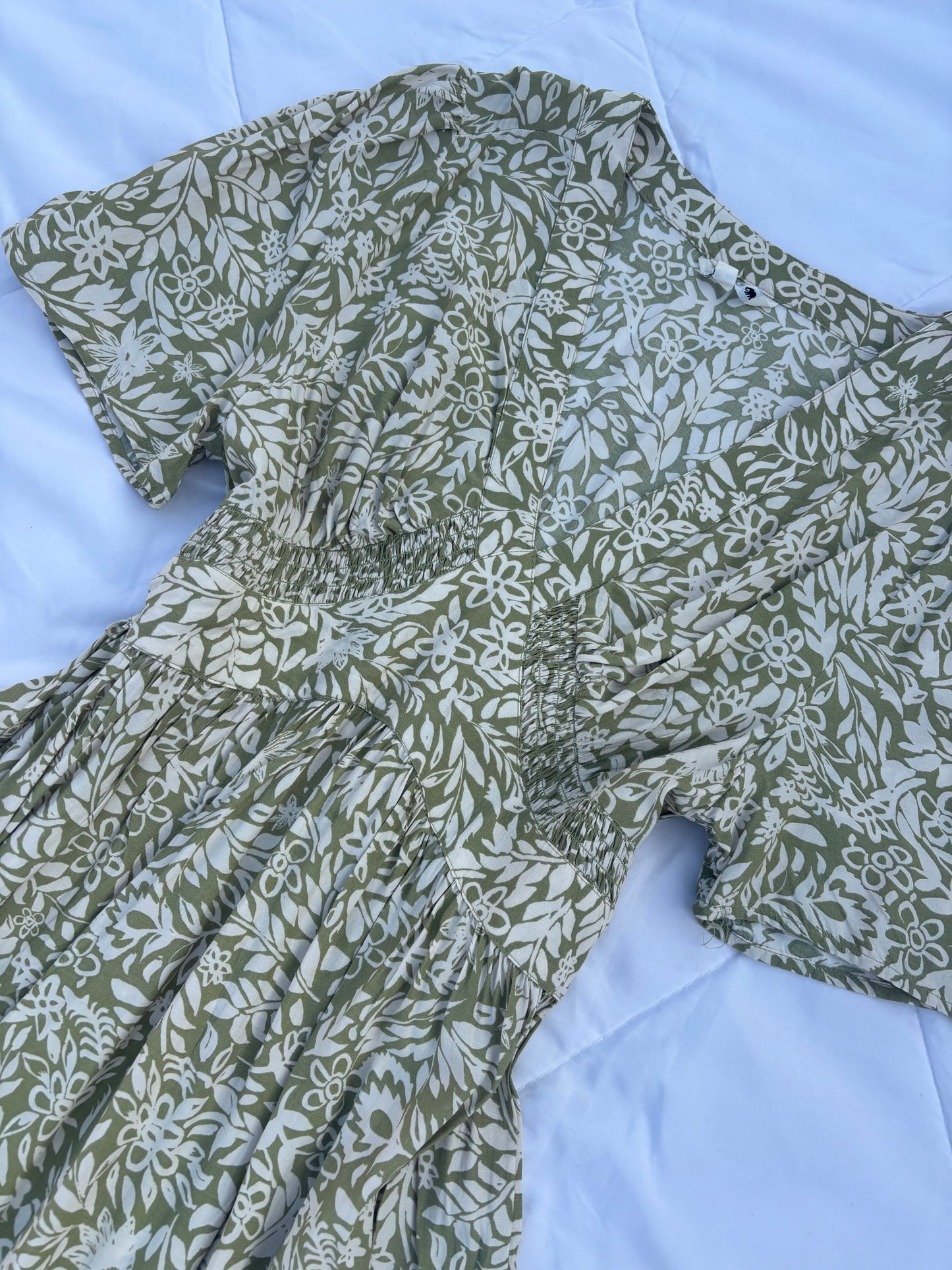 Olive green V neck dress