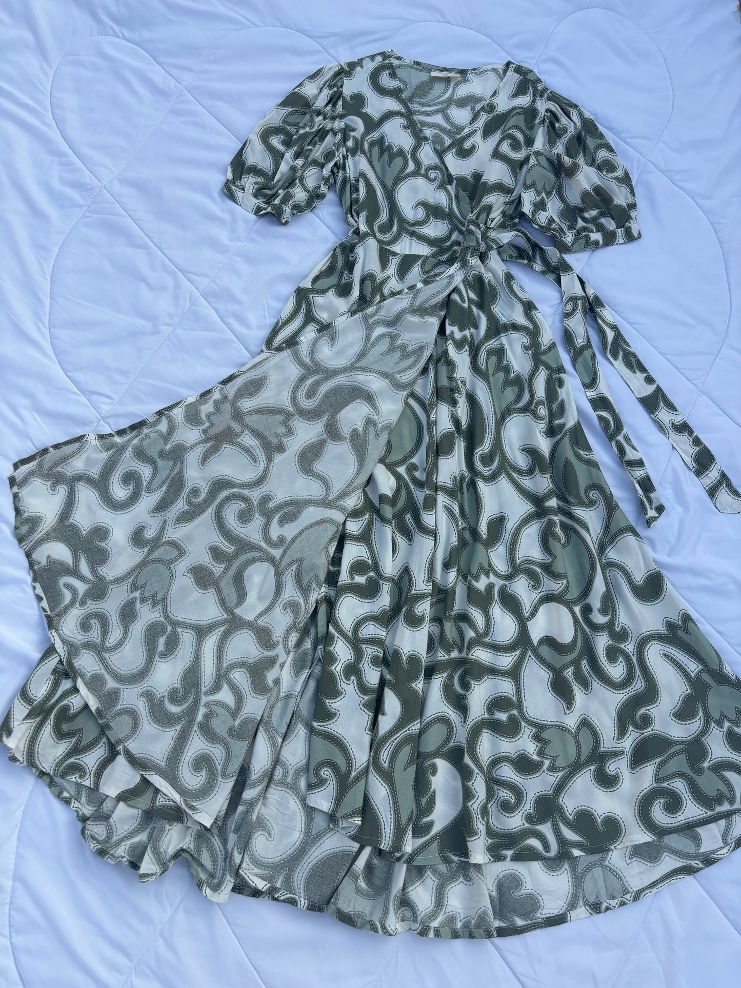 Green paisley overlap dress
