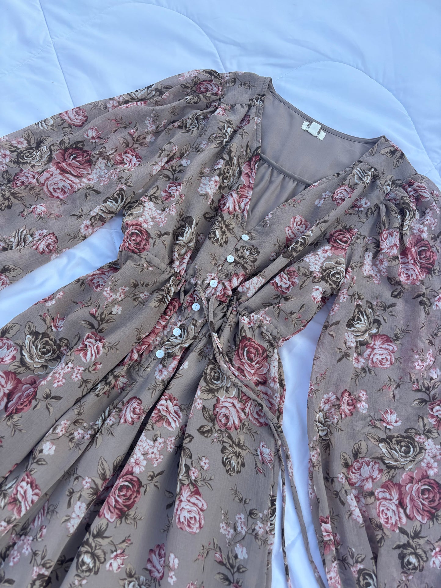 Nude brown chiffon floral dress