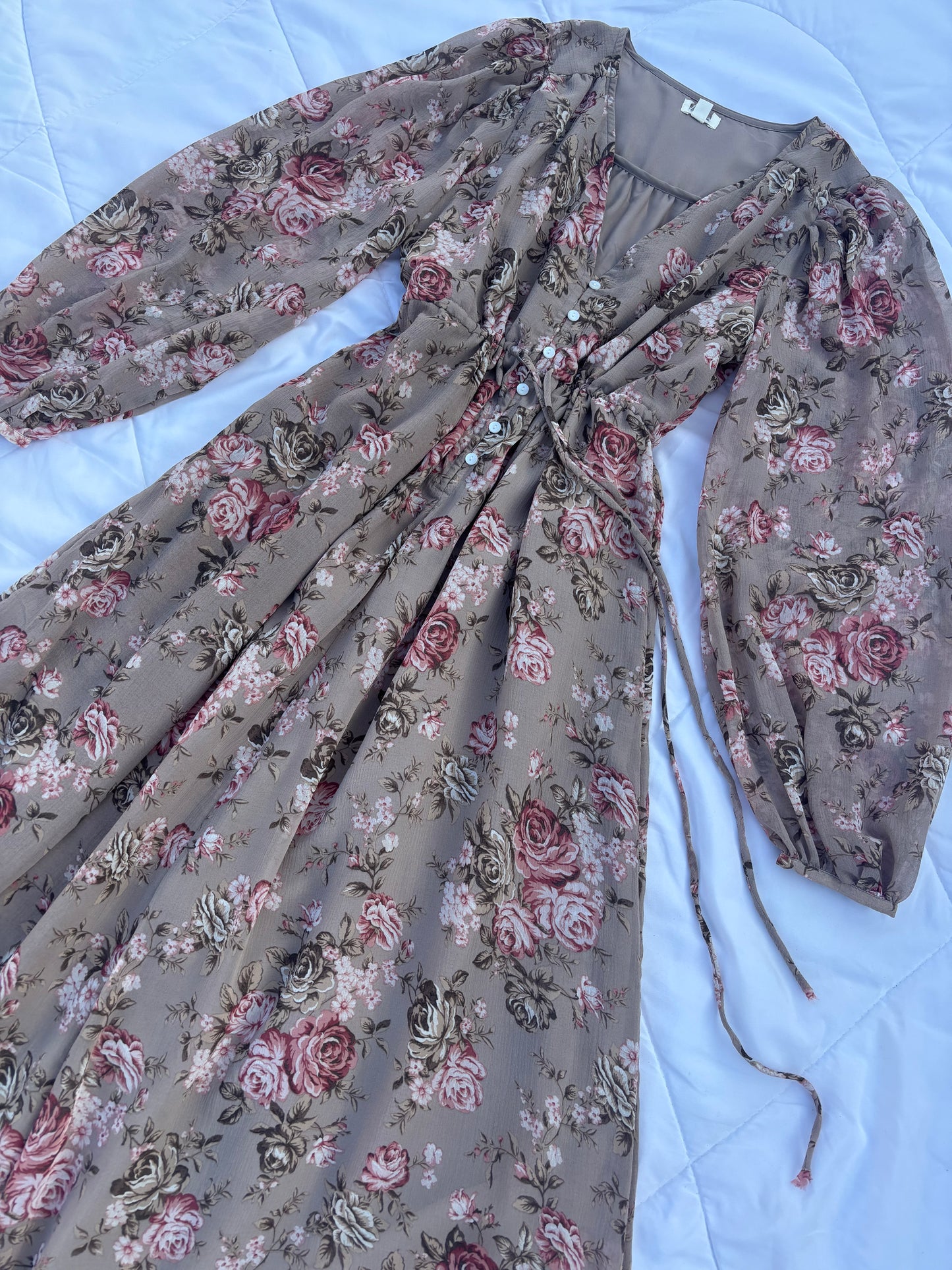 Nude brown chiffon floral dress