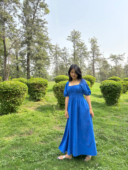 Blue linen dress