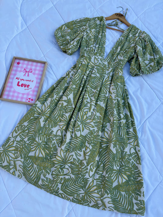 Green floral midi dress