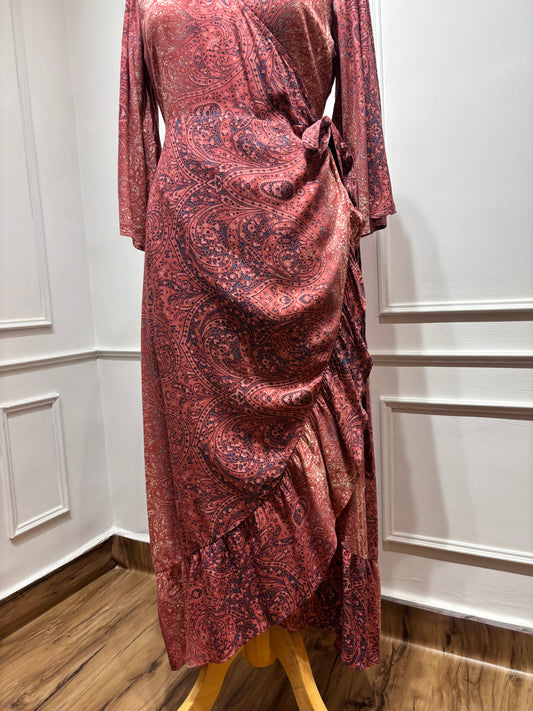 Paisley pink wrap dress