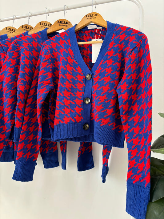 Blue Houndstooth Cardigan