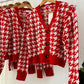 Red Houndstooth Cardigan