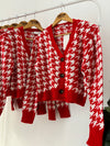 Red Houndstooth Cardigan